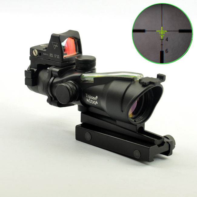 ACOG Style 4X32 Fiber Source Green Illuminated Scope w/ red dot